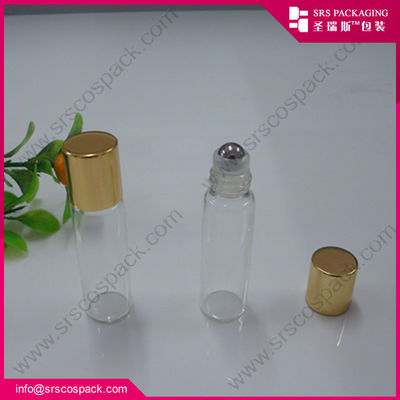 comprar 1/6 oz 5 ml mini botella de vidrio para aceite esencial metal bola de rodillo perfume de perfume Fabricación en línea