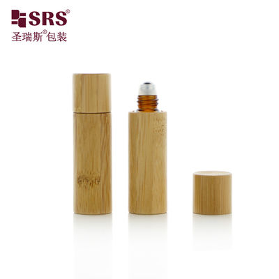 comprar BG-5ML Fabricación de botella de bola de vidrio de ámbar vacía con interior de rodillo con exterior de bambú para el aceite de perfumes embalaje de aceite de cutícula Fabricación en línea