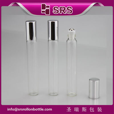 comprar Botella de bola de rodillo de vidrio de color transparente SRS de 10 ml con tapa de aluminio plateada Fabricación en línea