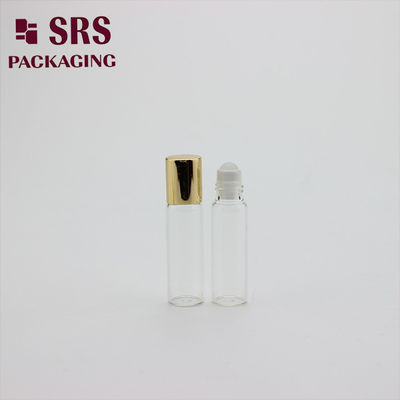 comprar Botella de bola de rodillo de vidrio de color transparente SRS de 5 ml con tapa de aluminio dorado Fabricación en línea