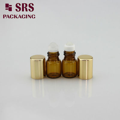 comprar SRS vacía 1 ml mini muestra de vidrio ámbar roll on botella con tapa de aluminio dorado Fabricación en línea