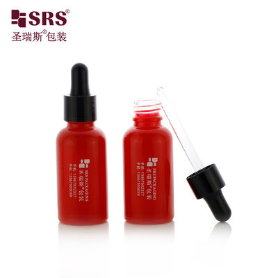 comprar D001-50ml Botellas de goteador de aceite de vientre rojo caliente a medida para productos sensibles de cuidado del vientre con tapa de goteador de plástico PP negro brillante con pipeta de vidrio Fabricación en línea