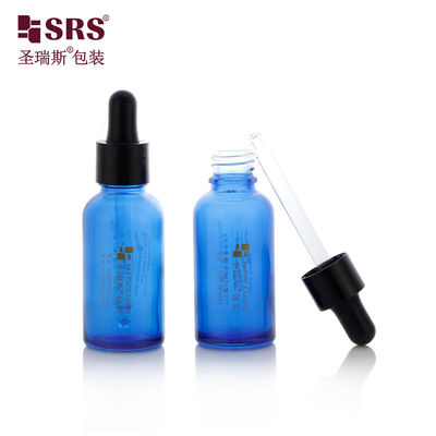comprar D001-50ml Botella de aceite esencial de vidrio translúcido de color azul con gotero negro brillante de capacidad múltiple para productos de aromaterapia Fabricación en línea