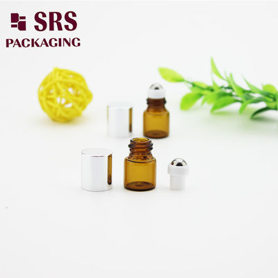 comprar Botella roll-on de vidrio ámbar mini de 1 ml SRS vacía con tapa de aluminio plateado Fabricación en línea