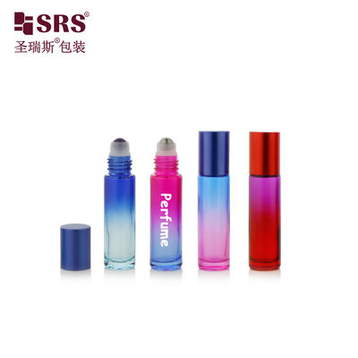 comprar BLPM-Botella de perfume con bola rodante de acero inoxidable de 10 ml, cilíndrica redonda vacía, degradado colorido, para aplicación de aceite cosmético Fabricación en línea