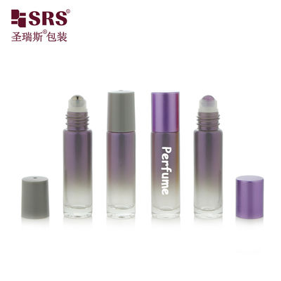 comprar BLPM-10ml Botella de rodillo de vidrio de color púrpura ahumado degradado vacío de forma redonda con bola rodante de acero para aceite de perfume cosmético Fabricación en línea