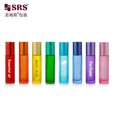comprar BLPM-10ml Fabricación Opciones de personalización de color arcoíris Superficie congelada Manejo de botella de vidrio vacío 10ml con bola de jade para aceite perfumado anti picazón Fabricación en línea