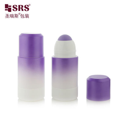 comprar Venta directa de fábrica RPPE(P)-75ML Botella Roll On Recargable de Perfume Vacía con Marca, Gradiente Blanco Púrpura, con Impresión de Logotipo y bola rodante púrpura hueca Fabricación en línea