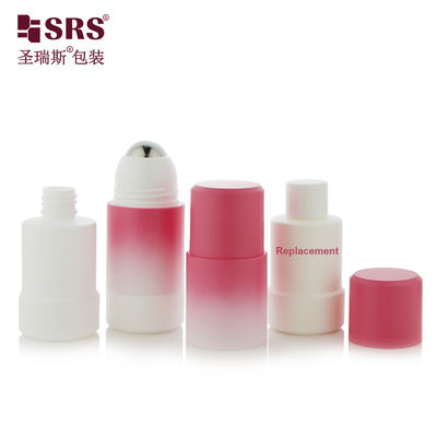 comprar RPPE (S) -50 ml 75 ml Recubrimiento degradado rociado melocotón rosa blanco botella de rodillo de gel desodorante recargable con embalaje de bola de masaje de metal de acero grande Fabricación en línea