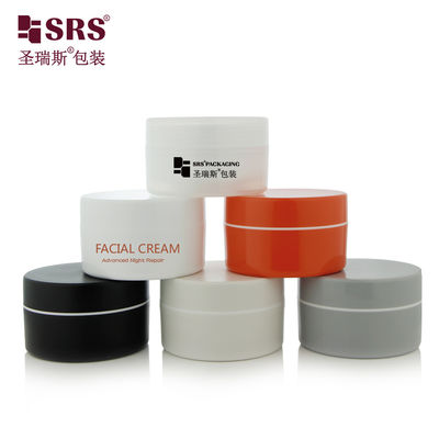 comprar SRSJK-100g Tarro de plástico PP de tamaño compacto con diseño blanco, negro y múltiples colores con tapa hermética y forro dorado para crema, mantequilla, cuidado facial, loción y crema para el cuello Fabricación en línea