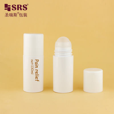 comprar PET43-130ML Botella de plástico PET de color blanco redondo y ecológico vacía con bola de rodillo grande para masaje Fabricación en línea