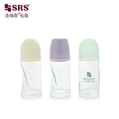 comprar BLPG-B-50ml Empty round Clear glass personal care roll bottle vial container with pP massage ball Fabricación en línea