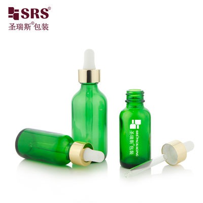 comprar Luxury Collar 1oz 2oz Green Glass Dropper Bottle for Essential Oil Fabricación en línea