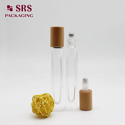 comprar Botella de rodillo de vidrio cuadrado de perfume transparente cosmético SRS de 10 ml con tapa de bambú Fabricación en línea