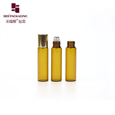 comprar Mini rollo de vidrio cosmético vacío de color ámbar de 5 ml en botella con tapa de aluminio Fabricación en línea