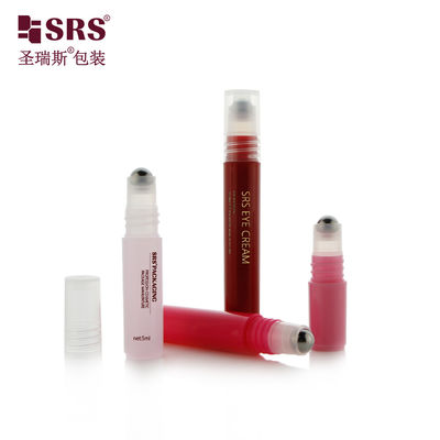 RPPH-8ML Contenedor de plástico PP de diseño personalizado brillante con inyección roja con tapa y bola de acero inoxidable Roll On para suero cosmético