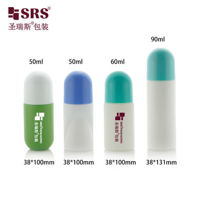 Botella de desodorante roll-on blanca de 2oz y 3oz con tapa y bola rodante de plástico PP