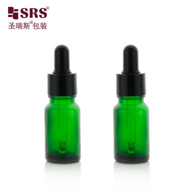D001-20ml Botella de vidrio verde vacía Contenedor de vidrio negro con tapa de gotero de plástico Pipeta de vidrio para aceite esencial para el cabello