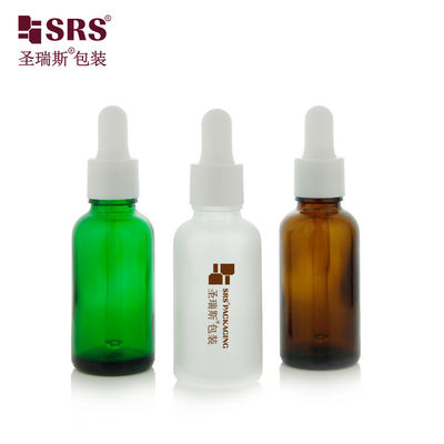 D001-50ml Eco Friendly Empty Round Shoulder Glass Body Oil Dropper Flask With Silkscreen Printng Logotipo personalizado Cap de goteo blanco y mango de silicona para el embalaje de cuidado de la piel