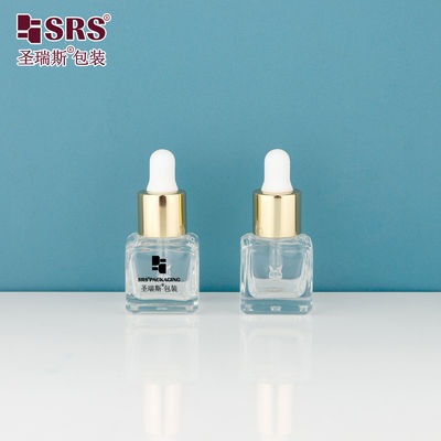 D392-8ml Laboratorio Cuadrado Botellas de goteo de vidrio vacío transparente con imprenta de serigrafía negra Personalización del logotipo