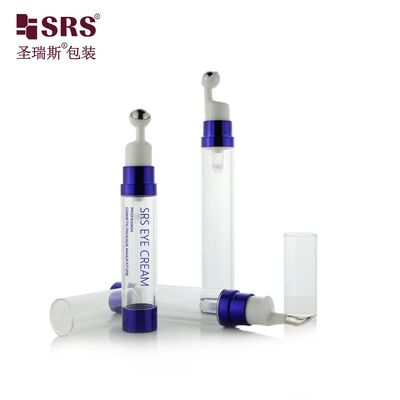Muestra gratuita Rollo de bola de acero inoxidable en botella 8ml 10ml 15ml PETG de plástico Crema para los ojos botella de rodillo sin aire